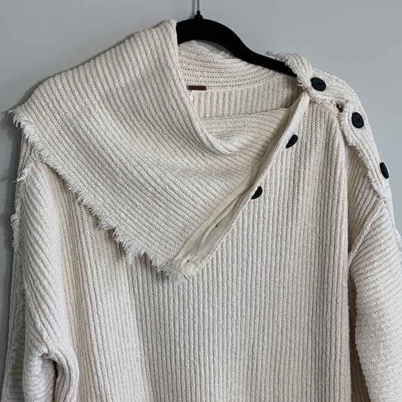 Free People On My Side Pullover Button Turtleneck Sweater Cream Size Medium - Picture 7 of 15